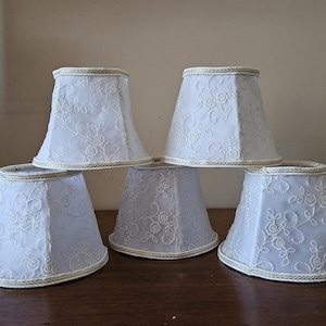 Set of 5 vintage mini lampshades recovered in silk and lace, chandelier lampshades, vintage lampshade frames