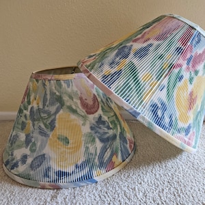 Pair of flowered mushroom pleated vintage lampshades, old lampshades, colorful lampshade, home decor country lampshade, pleated lampshade