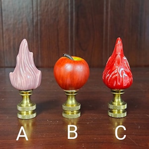 Decorative finials, red finials, apple finial, flame finial, lamp parts, vintage lamp supply, home decor