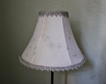 Vintage silk lampshade with lace and silver trimming, fancy lampshade, shade with lace, victorian lampshade, home decor,