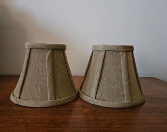 Vintage Mini Clip On Lampshades, Brown Silk Lined, Sconce Shades, Pair