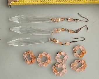 Vintage U Drop Crystals with Peach Beading: Lamp Parts