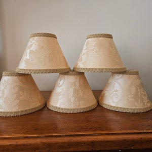 5 large gold clip on lampshades, mini lampshades, chandelier shades, small lampshades, golden lampshades, home decor, lamp supply