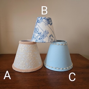 Mini lampshades, one of a kind clip on shades, chandelier shades, handmade lampshades, home decor, shades for sconce