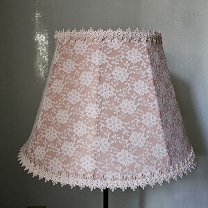 Vintage lampshade covered in ivory lace, shade recovering, vintage lampshades, silk lampshades, lace lampshade, home decor
