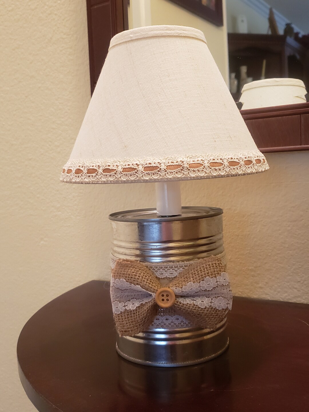 Upcycled tin can lamp with custom lampshade mini lamp cute - Etsy ...