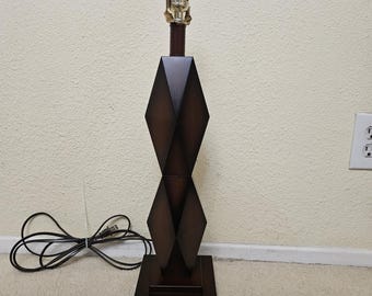 Vintage Art Deco Table Lamp, Geometric Brown Accent Lamp