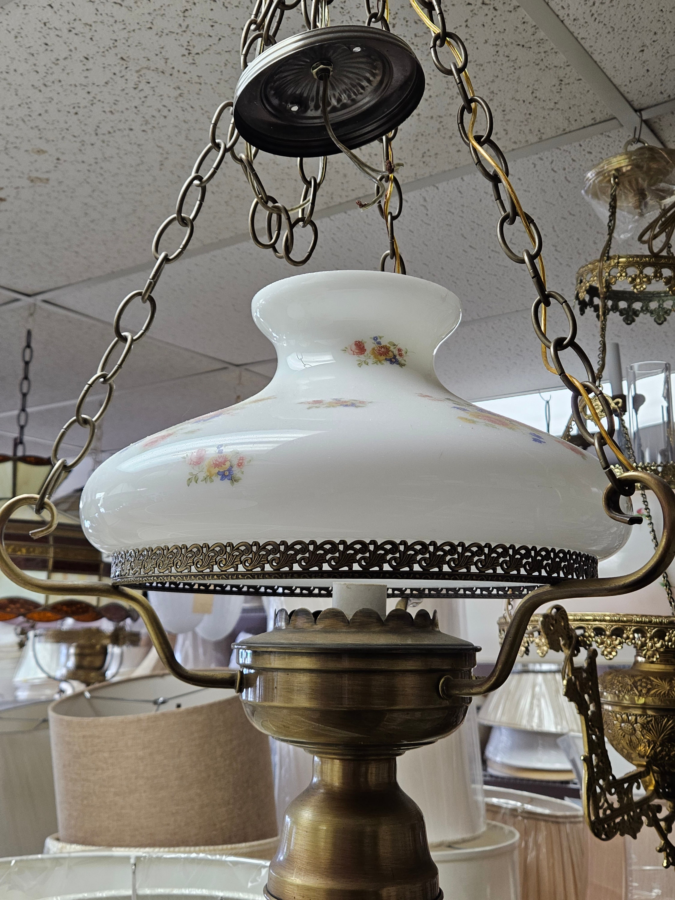 Vintage Hurricane Hanging Light: Hand-painted Glass Shade, Antique Brass  Finish - Etsy, image size:2250x3000