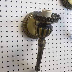 2 vintage wall sconces, old brass wall sconce, cast metal wall sconce, old world wall sconce