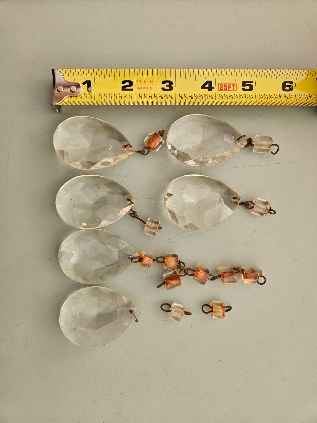 5 Vintage Crystal Prisms, Replacement Crystal Lamp Parts, Home Decor