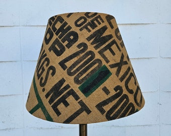 Vintage burlap lampshade, burlap shade with letters, coffee decor, home decor, textured lampshade, rough lampshade, Mexico lampshade