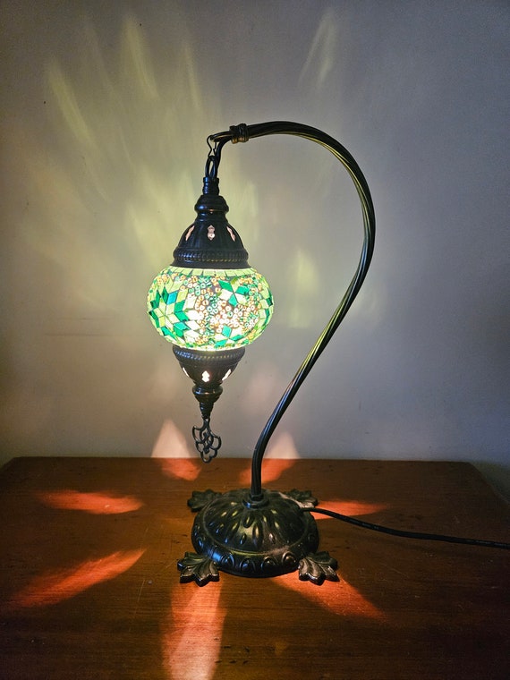 Green Turkish Mosaic Accent Lamp, Colorful Lamp, Green Lamp