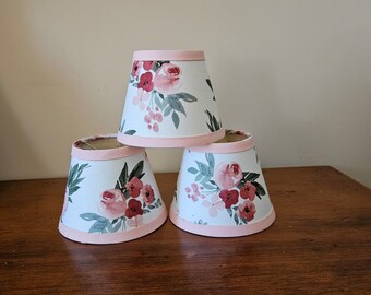Vintage Floral Clip On Lampshades, Set of 3, Chandelier Shades