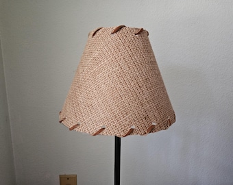 Small Burlap Lampshade with Leather Lacing, Rustic Cowboy Decor