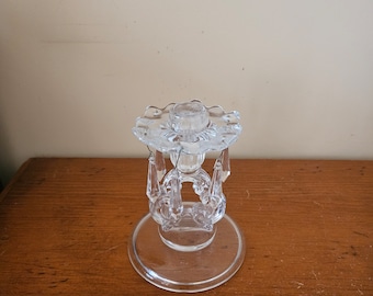 Vintage crystal candle holder, crystal candelabra, glass crystal candle holder with dangles, pretty candle holder, glass candle holder
