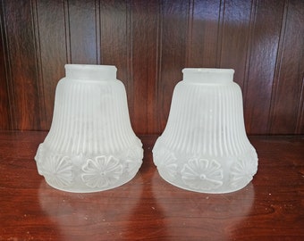 2 frosted glass shade, side glass, fan glass, vintage glass shade, ribbed glass shade