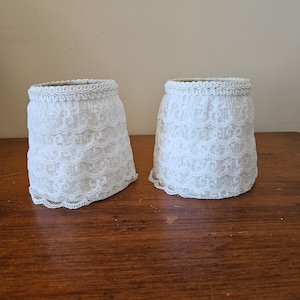 2 clip on lampshades with lace,chandelier shades,mini lampshades,clip on shades,shades for sconces, home decor, handmade shades,fancy shades