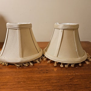 Pair of beige silk shades with beads, clip on lampshades, small lampshades, chandelier lampshades, victorian lampshades, beaded lampshades