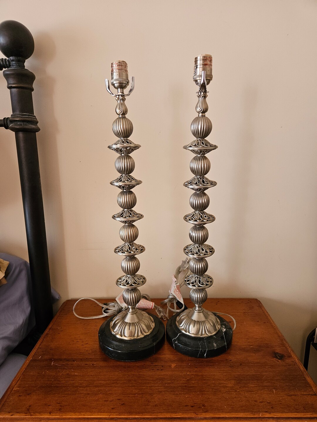 Antique Silver Candlestick Lamps Pair of Vintage Candlestick Etsy