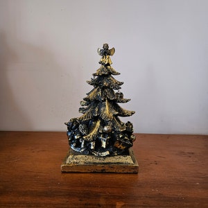 Vintage musical Christmas tree, golden black vintage Xmas tree, musical Christmas decor, home decor, holiday musical decor, Xmas gift