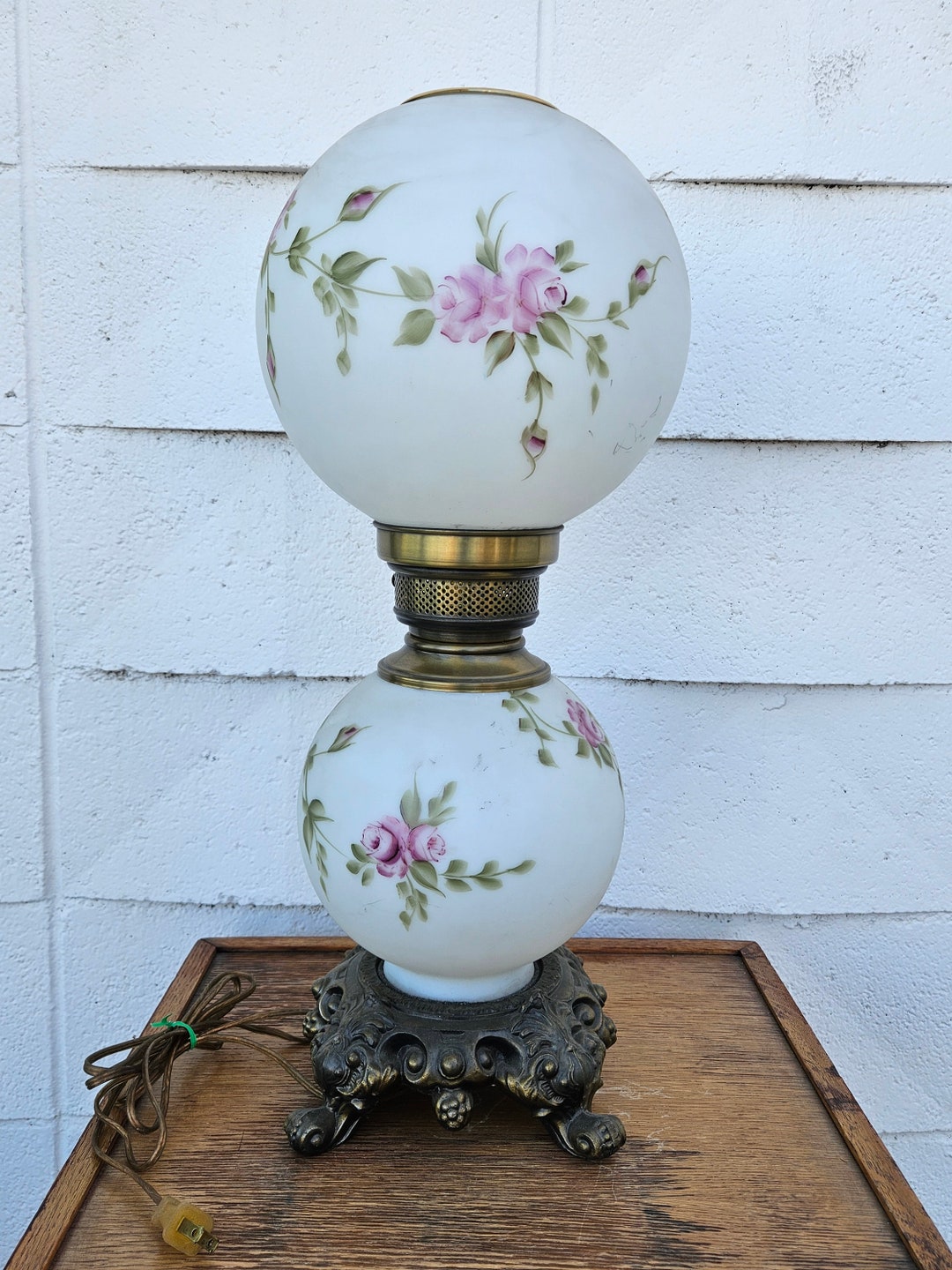 Hand Painted Hurricane Lamp, Gone With the Wind Lamp, MCM Lamp