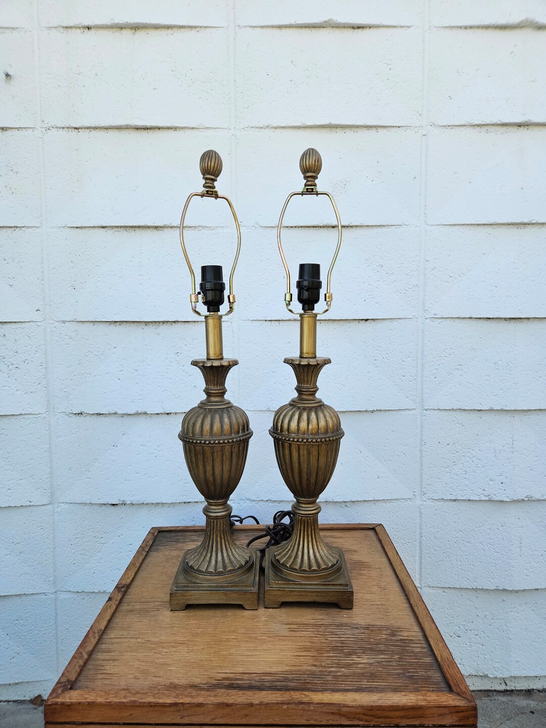 2 Vintage Antique Gold Lamps Traditional Table Lamps Golden Etsy