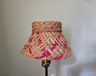 Wicker Basket Lampshade, Fuchsia Accents, Funky Home Decor
