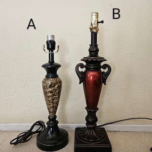 Vintage bronze table lamp, lamp with colored accent, VTG table, home decor, marble lamp, red lamp
