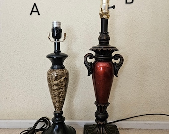 Vintage Bronze Table Lamp, Faux Marble of Red Accents, Home Decor