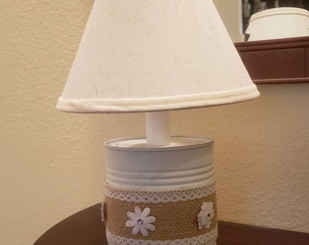 Upcycled tin can lamp with custom lampshade, mini lamp, cute lamp, small lamp, gift for her, mother's day gift, xmas gift, country gifts