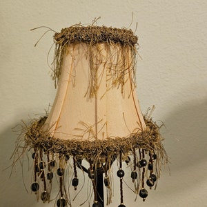 Fancy vintage clip on shade with beads and fancy trimming, funky clip on shade, replacement lampshade, shade for sconce,  mini lampshade