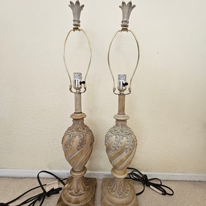 2 vintage plaster table lamps in ivory with gold accents, fancy table lamps, home decor