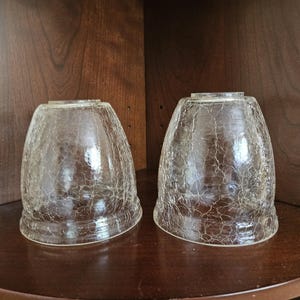 Pair of vintage glass shades, crackled glass shade, replacement glass shade, neckless glass, home decor, vintage lamp supply, clear glass