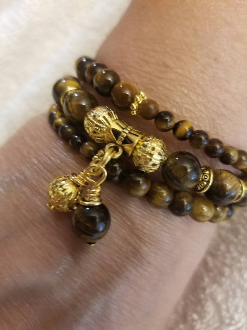 Ladies Genuine Tiger Eye Semi Precious Bracelet With Gold Spacer Beads ...