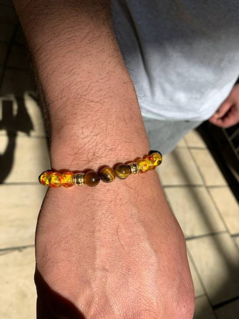 . Men/'s lava stone with amber beads /& tiger eye size or stone 25 long 39.99 for set can be customized Free SH size 7 or 8 for bracelet