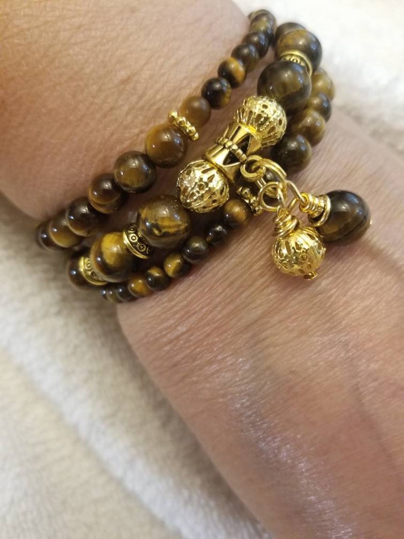 Ladies Genuine Tiger Eye Semi Precious Bracelet With Gold Etsy