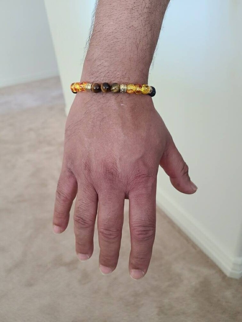 . Men/'s lava stone with amber beads /& tiger eye size or stone 25 long 39.99 for set can be customized Free SH size 7 or 8 for bracelet