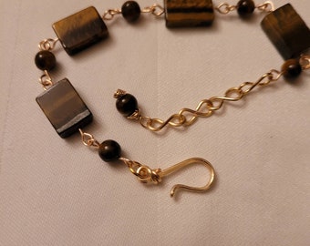 Genuine Tigereye chain link bracelet with dangle