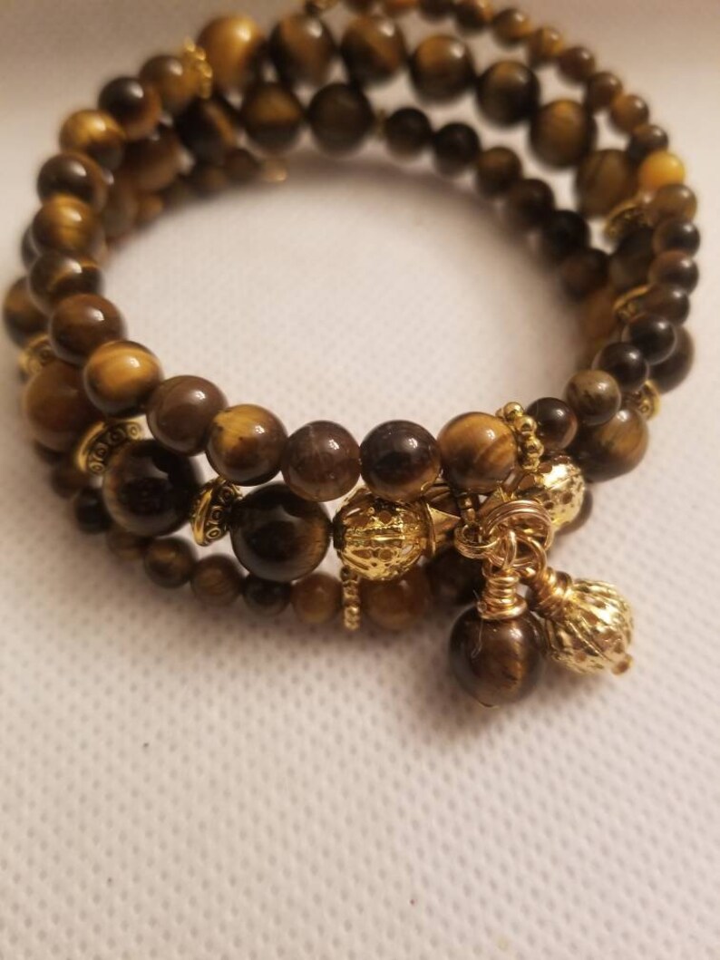 Ladies Genuine Tiger Eye Semi Precious Bracelet With Gold Etsy