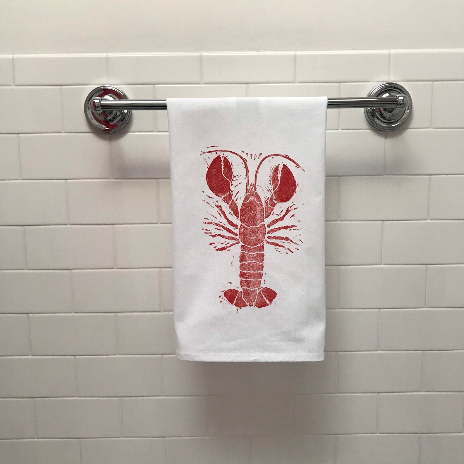 Lobster Tea Towel, Kitchen Towel, Dish Towel, Hand Printed, Hand Made