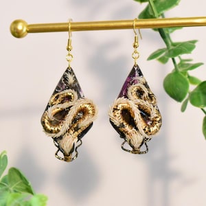 Golden One- Golden Feather Tail Dragon Earrings – Fantasy-Inspired Jewelry for Book Lovers, Handmade Dragon Lover Gift