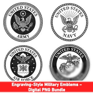 Military Emblems Digital Bundle | Vintage-Style Army, Navy, Air Force, Marine, Coast Guard PNG & SVG Clipart