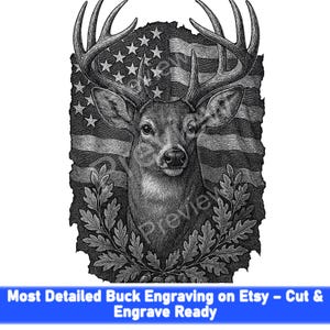 Ultra Detailed Buck Deer Engraving PNG with SVG Plaque Outline for Laser Cutting – Whitetail Forest Laser Ready Digital File