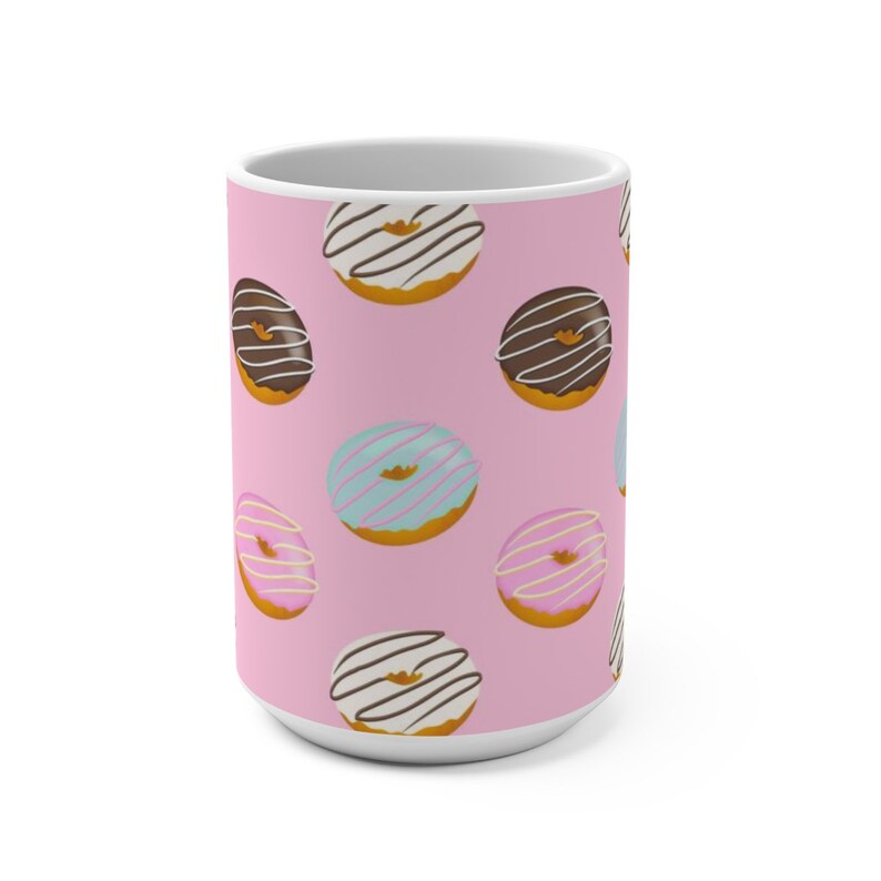 Donut Coffee Mug Ceramic 15 oz Cute Pink Donut Design Etsy