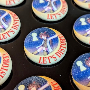 Holographic Pinback Button - Let's Distort! (Lobotomy Corporation)