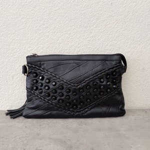 Gothic Small Black Leather Studded Shoulder Purse