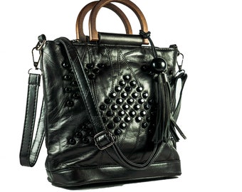 black leather studded purse