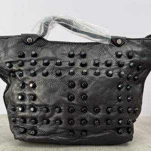 Schwarze Leder Nieten Handtasche Schulter Geldbörse