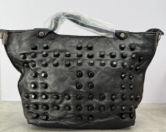 バッグ Italian studded leather shoulder bag Riviera Italian Leather Shoulder Bag – Stylish Artisan
