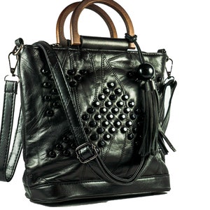 Black Leather Studded Shoulder Purse